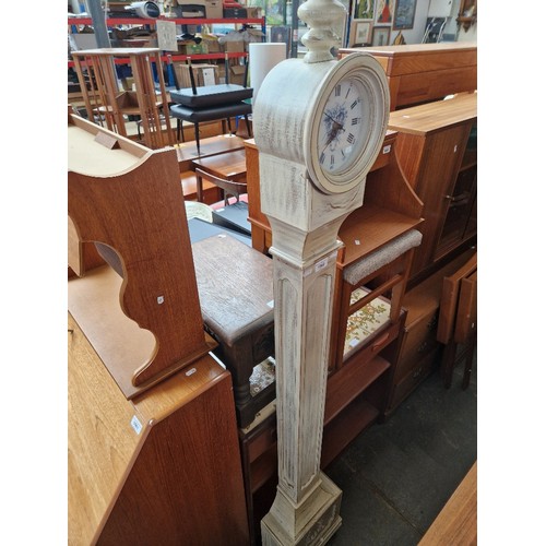 1062 - A painted French style clock and an oak stool.