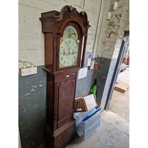 1060 - A Georgian mahogany 8 day long case clock with painted dial & rolling moon dial, by George Monks, Pr... 