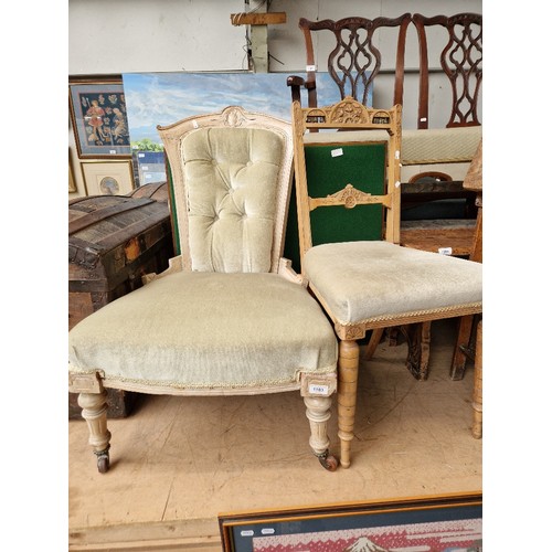 1103 - A late Victorian bedroom chair, another chair of similar age & a folding card table.