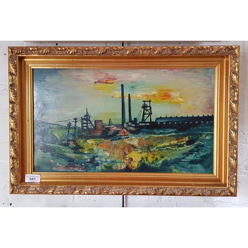 941 - James Lawrence Isherwood (1917-1989), 'The Lancashire Mine', oil on board, 46cm x 27cm, signed lower... 