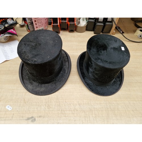 45 - Two top hats, a bowler hat and a Victorian embroidered  smoking cap.