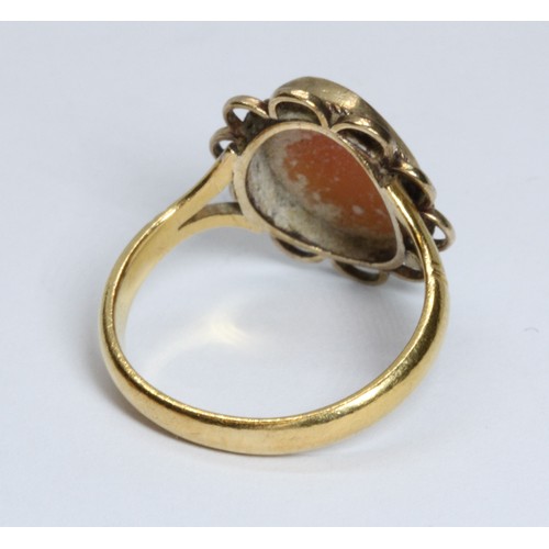 65 - A shell cameo ring, hallmarked 22ct gold band, gross weight 3.7g, size L.