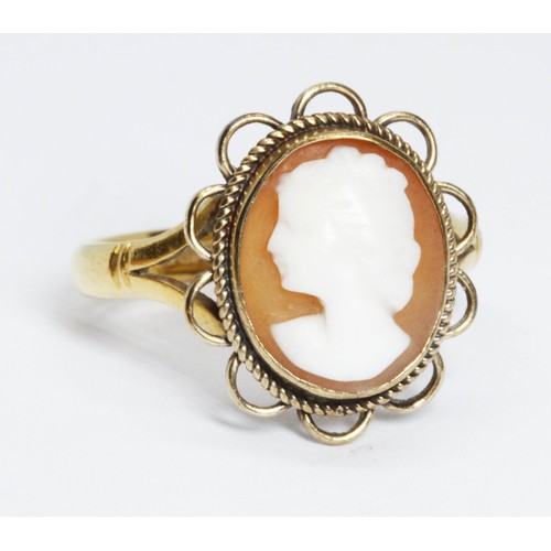 65 - A shell cameo ring, hallmarked 22ct gold band, gross weight 3.7g, size L.