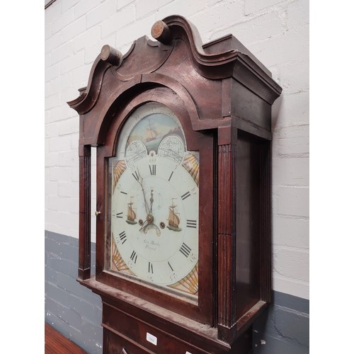 1060 - A Georgian mahogany 8 day long case clock with painted dial & rolling moon dial, by George Monks, Pr... 