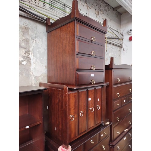 971 - Various items of Stag mahogany furniture; bedside cabinets, three bookcases, lounge unit & four ches... 