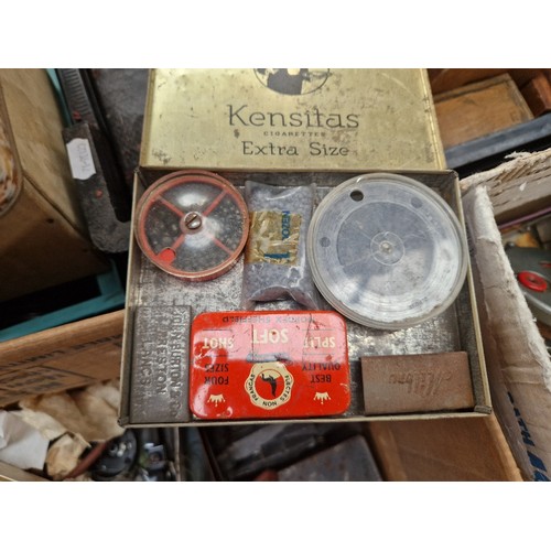 462 - A collection of vintage fishing tackle in 2 boxes  including spinners, lures, porcupine quill floats... 