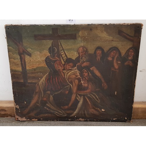 913 - 17th century school, oil on canvas, religious scene depicting The Descent from the Cross, 53.5cm x 4... 