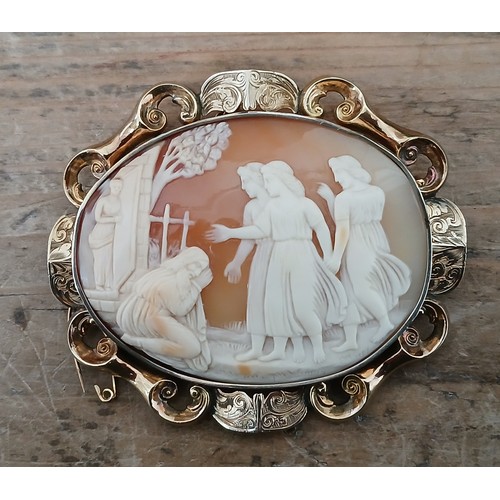 456 - A large Victorian shell cameo, yellow metal mount, 68mm x 60mm, gross weight 27.1g.