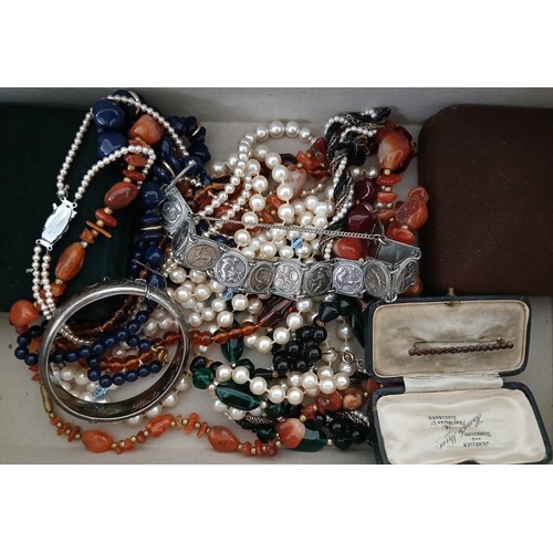 448 - Assorted jewellery including a near eastern bracelet marked 'S925', a hallmarked silver bangle, vari... 