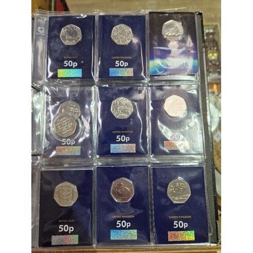 420 - A file of assorted collectable coins in change checker cards comprising of 43 x 50ps (2 x Gruffalo, ... 