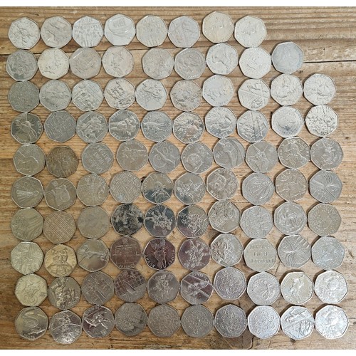 413 - A group of 97 assorted collectable 50p coins to include various Olympic & various Beatrix Potter etc... 