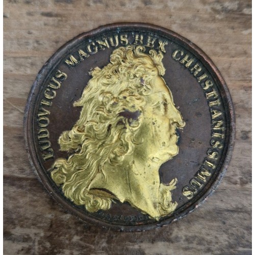 478 - A Louis XV accession medal 1715, signed ny Roettier & Mauger, bronze & gilt, from 'Historie metalliq... 