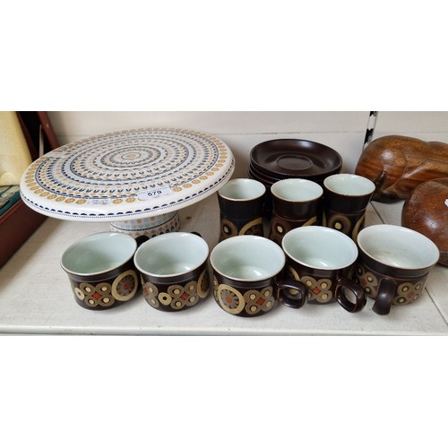 579 - Denby Monsoon ‘Jerez’ pedestal cake stand together with 16 Denby ‘Arabesque’ items