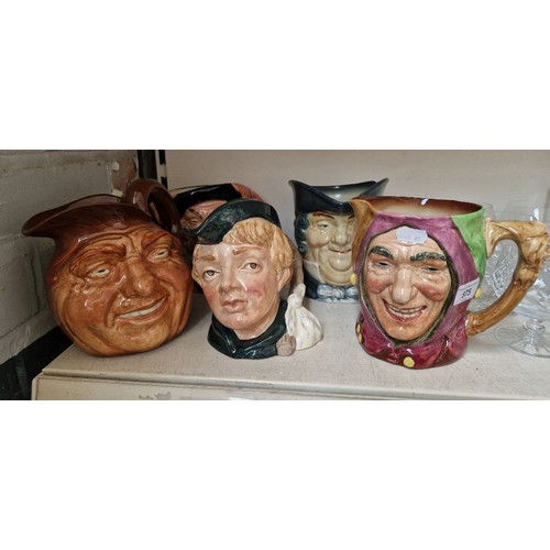 575 - Five Royal Doulton character jugs together with a box of mixed collectables and a box of office item... 