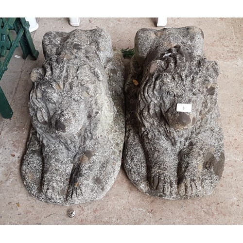 3 - A pair of reclining concrete lions - well weathered