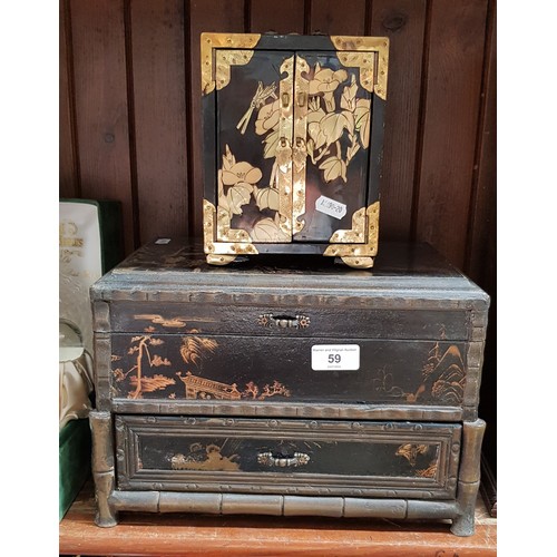 59 - Two vintage chinoiserie jewellery boxes