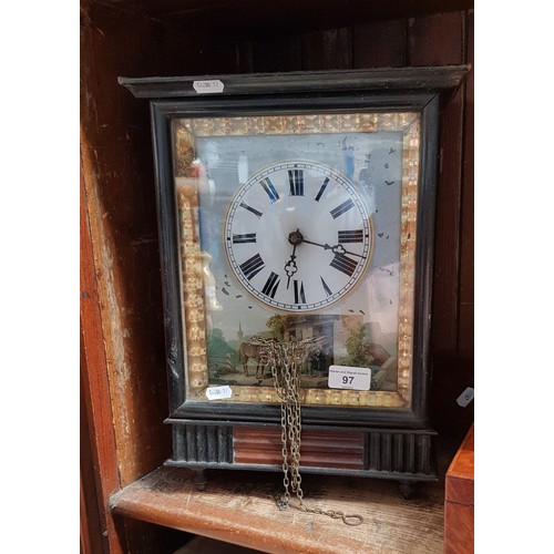 97 - A 19th century German wall clock with painted enamel face - no weights