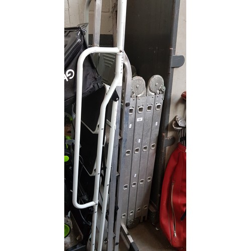 122 - A set of metal ladders, aluminium step ladder, and aluminium folding ladder