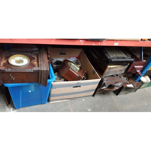 142 - Three boxes of clocks and clock parts.