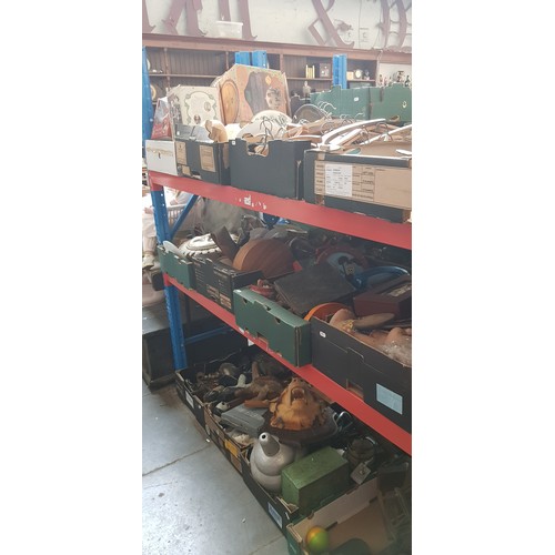 147 - 12 boxes of assorted items including figurines, collectors plates, treen, metal ware,