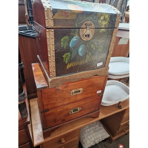 902 - A painted dome top chest and a campaign style two drawer chest.