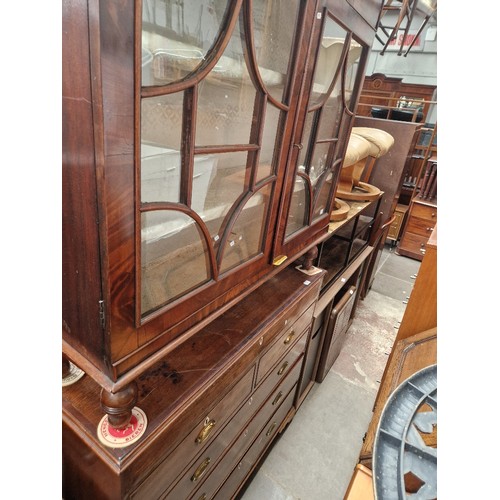 918 - A Georgian cross banded mahogany chest of drawers/bedding box (top drawers are false) and a mahogany... 