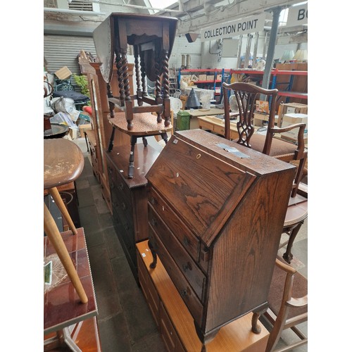 942 - Five pieces of furniture comprising a bureau, a Nathan unit, an oak gate leg table, a copper top tab... 