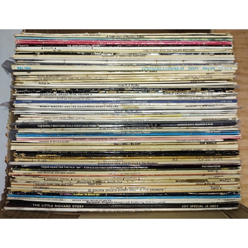 104 - A box of over 70 assorted rock & pop lps from 1960's to include Rolling Stones, Beatles, Beach Boys,... 