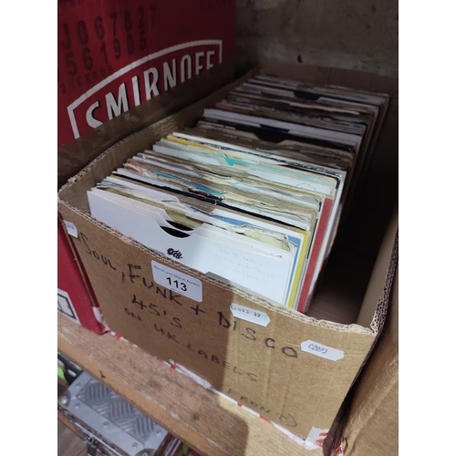 113 - A box of soul, funk & disco 45s on UK labels.