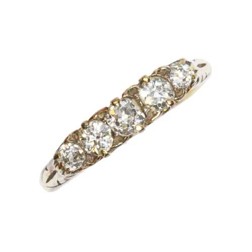 11 - An antique five stone diamond ring, the Old European cut diamonds weighing approximately 0.75cts in ... 