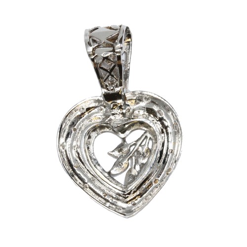 4 - A rhodium plated heart shaped vari-cut diamond pendant, the round brilliant and single cut stones we... 