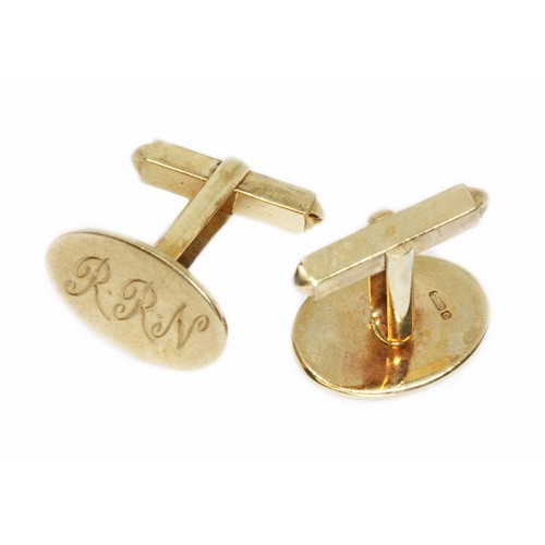 24 - A pair of 9ct gold cufflinks, hallmarked: sponsor 'OP' (Owen Powell), Birmingham 1930, weight 7.4g.