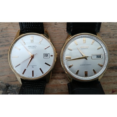 442 - Two gold plated Seiko automatic wristwatches.