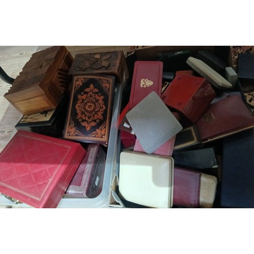 488 - Two boxes of assorted empty jewellery boxes, vintage and modern.