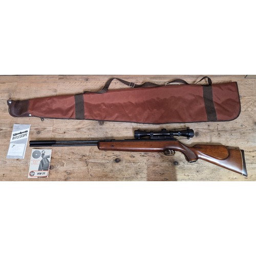 25 - A Weihrauch HW 77 K .22 calibre air rifle, 111cm long, serial no.1023429 with Shrike Optical 4x32 si... 