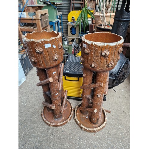 24 - A pair of Victorian stoneware garden jardinieres naturalistically modelled as joined logs, height 89... 