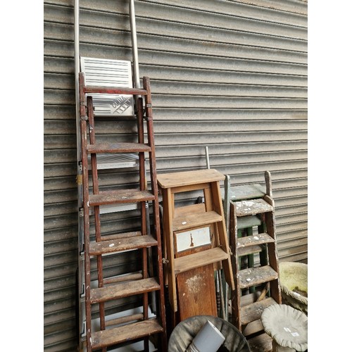 11 - A selection of stepladders, wooden and aluminium, including 3 sets wooden, a loft ladder, and a wood... 