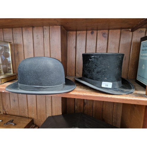 39 - A silk top hat and a bowler hat