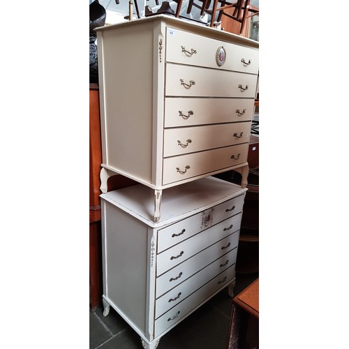 926 - A pair of French style cream painted chests of drawers.