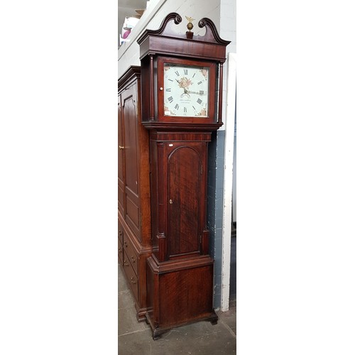 933 - An oak & mahogany cased 30 hour long case clock, dial marked John Lawrence Lancaster, with pendulum,... 