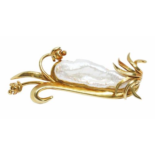 40 - CATHERINE BEST: an 18ct gold Biwa type pearl brooch, Sponsor 'CEB', Catherine Best signature, Sheffi... 