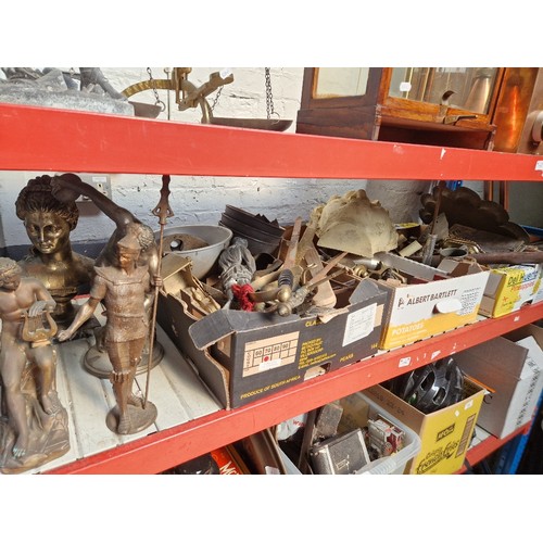 118 - 3 boxes of mixed metalware and 4 metal figures