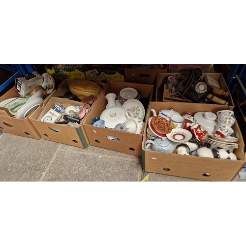 180 - 5 boxes of miscellaneous items, mainly ceramics, including large vase, kitchen items, blue and white... 