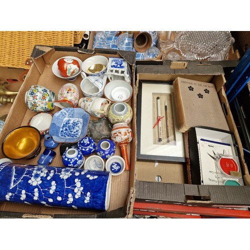 173 - 2 boxes containing oriental ceramics and calligraphy set