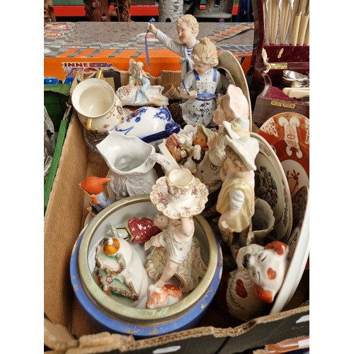 192 - A mixed lot of china and glass including Goebel, continental figures, Staffordshire, Royal Albert Be... 