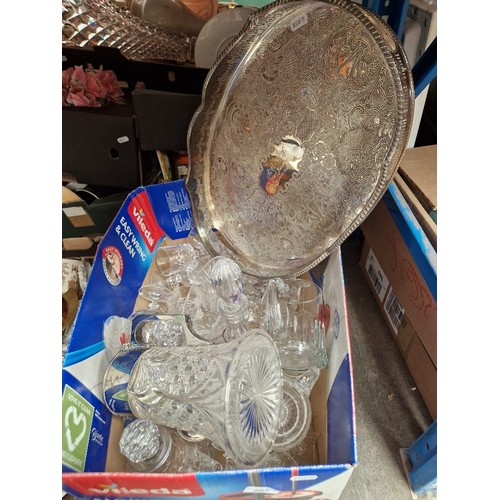 207 - Assorted silver plate and glass ware including a Mappin tankard, decanters etc.