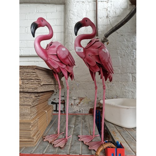 225 - 2 metal pink flamingos