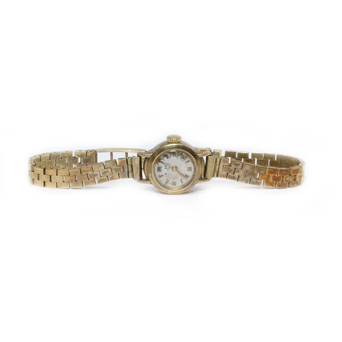 81 - A ladies hallmarked 9ct gold Rotary wristwatch with integrated strap, gross weight 17.1g.