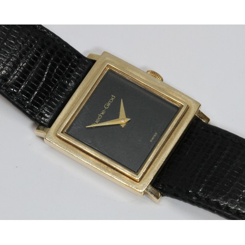 85 - BEUCHE-GIROD: a 9ct gold manual wind dress watch, black dial, case length 26mm (excluding lugs), Hir... 