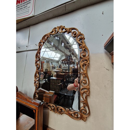 1024 - A vintage wall mirror with carved and pierced gilt frame, 51xm x 73.5cm.